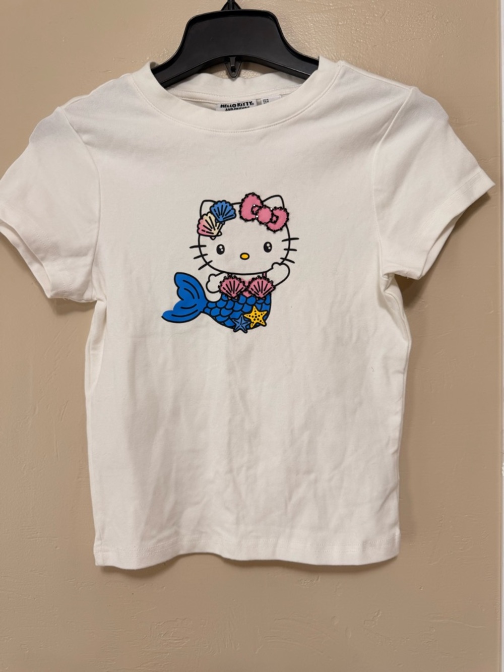 Hello Kitty White Tee with Blue and Pink Mermaid Graphic